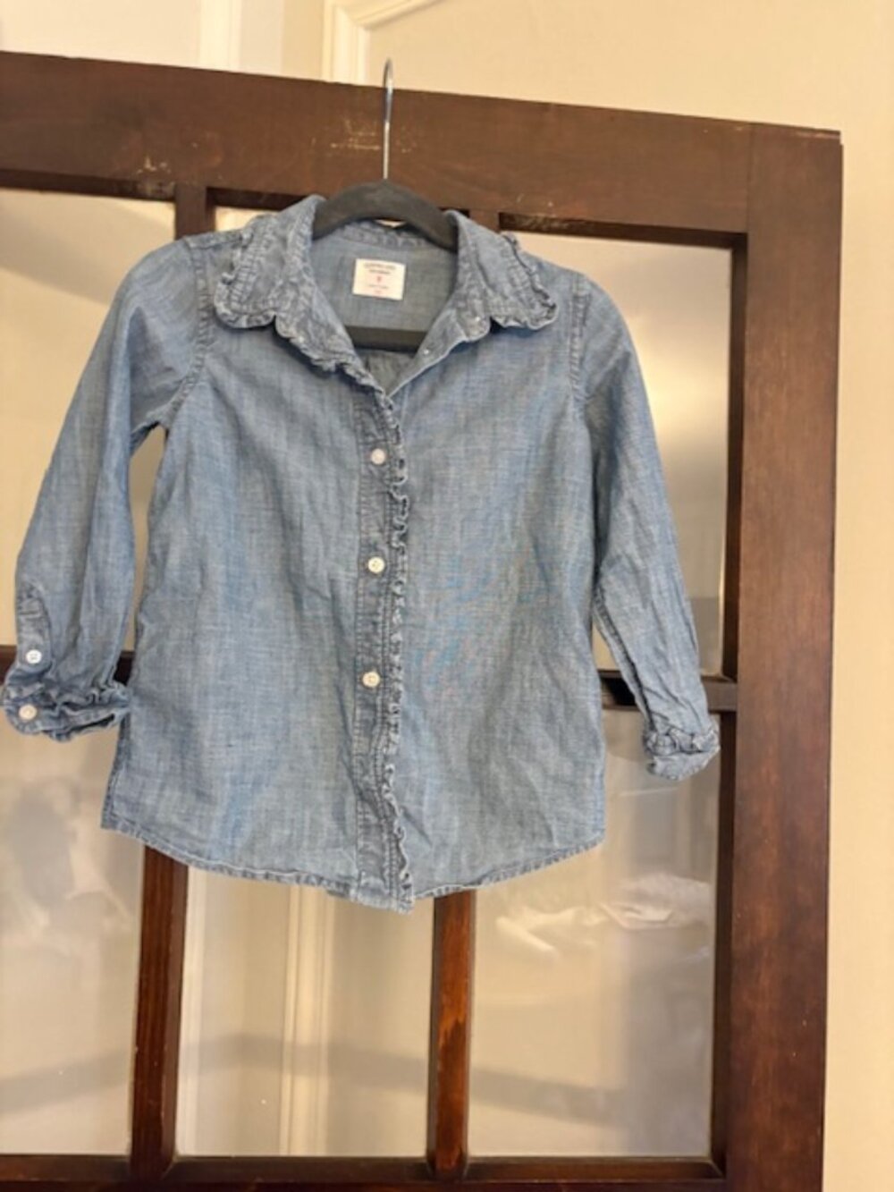 Crewcuts Girls' Ruffle-Detail Chambray Shirt, size XS.